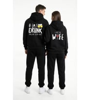 Nevermind Unisex Siyah Mizahi Yazı Baskılı Sevgili Kombini Oversize Hoodie Seti
