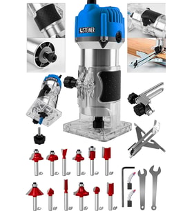 Steiner Alman 3000 Watt 6 Kademe Devir Ayarlı Formika Traşlama Freze Makinesi 6 Mm Pens + 12 Adet Uç