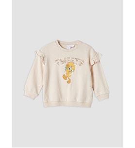 LCW baby Bej Bisiklet Yaka Tweety Baskılı Kız Bebek Sweatshirt