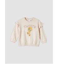 LCW baby Bej Bisiklet Yaka Tweety Baskılı Kız Bebek Sweatshirt