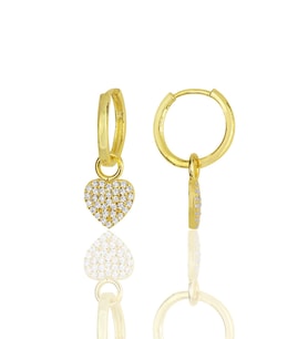 Gümüş altın yaldızlı zirkon taşlı kalp küpe SGTL11946GOLD