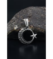 925 Ayar Gümüş Erkek Kolye Ucu Ay Yıldızlı (AYYILDIZLI) 901202
