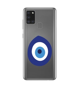 Samsung Galaxy A21S Uyumlu Nazar Boncuğu Tasarımlı Şeffaf Telefon Kılıfı