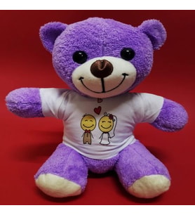 Aşık Çiftler Tişörtlü Mor Peluş Ayıcık