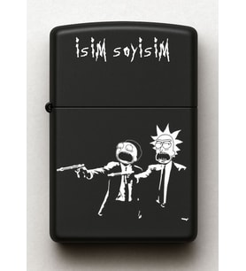 Rick and Morty Rick Fiction Desenli Kişiye Özel İsimli Siyah Benzinli Metal Çakmak