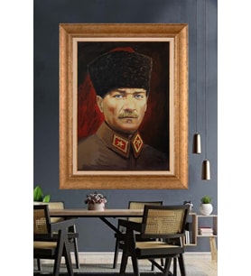 Altın Varaklı Çerçeveli Paspartulu Atatürk Tablo TR1434 (Gold)