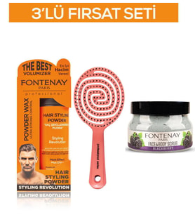Fontenay Pudra Toz Wax Turuncu 20gr+ 3 Boyutlu Saç Fırçası+FaceAndBody Scrub Böğürtlen 350ml 3'LüSet