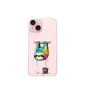 iPhone 15 ile Uyumlu Splash Tembel Hayvan Tasarımlı Şeffaf Silikon Kılıf