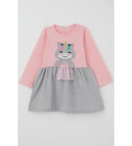 Breeze Kız Çocuk Elbise Pullu Nakışlı Kedicik 1-4 Yaş, Pudra