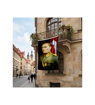 Üniformalı Gazi Mustafa Kemal Atatürk- Ay Yıldız Bayrak Poster Bayrak Premium Raşel Kumaş ATA17