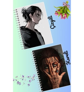 Eren jeager attack on Titan defter seti 2 adet A4 boyutu 21*30 çizgili + kareli 60 syf