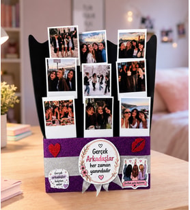 Dostluğumuzu Ölümsüzleştirelim: 9 Fotoğraflı Kişiselleştirilmiş Arkadaş Buketi (30x20 cm)