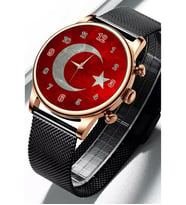 Erkek Kol Saati Türk Bayraklı Siyah Rose Gold Bay Kol saati Erkek Arkadaşa Hediye