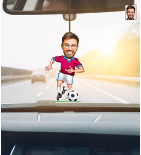 Kişiye Özel Karikatürlü Futbolcu Ahşap Araba Dikiz Ayna Süsü