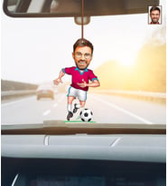 Kişiye Özel Karikatürlü Futbolcu Ahşap Araba Dikiz Ayna Süsü