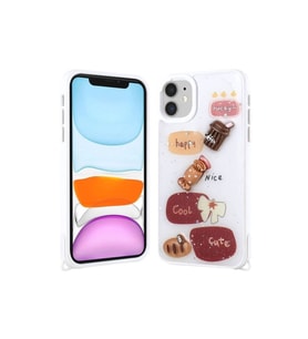 Apple iPhone 11 Uyumlu Kılıf Parlayan Simli Kabartma Figürlü Zore Cevze Kapak (Beyaz)