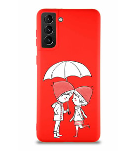 Samsung Galaxy S21 Plus Soft Premier Kapak Aşk Tasarımlı Silikon Kılıf - Kırmızı (Şeffaf)