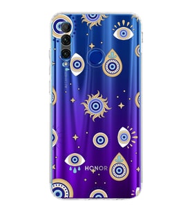 PrintiFy Honor 20 Lite ile Uyumlu Nazar Boncuğu 5  Kamera Korumalı Şeffaf Silikon Kılıf
