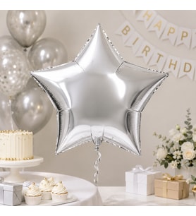 Gümüş Yıldız Folyo Balon 18 İnç 45 cm Doğum Günü Parti Süsü Dekorasyon Balonu