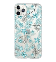 Apple iPhone 11 ProMax Uyumlu Kapak Floral Su Yeşili Tasarımlı Şeffaf  Kılıf