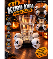 4'lü Kuru Kafa Hareketli Bardak Altlığı – Bardak Konunca Sürpriz Yapan 3D Baskı Coaster, Eğlenceli Hediye