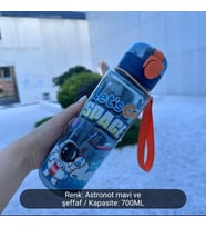 Astronot Temalı 700 Ml Suluk Matara (Üç Renkli Mavi)