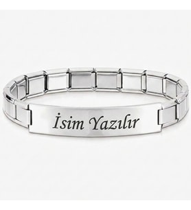 Kişiye Özel İsim Yazılı İtalyan Charm Plakalı Unisex Çelik Bileklik scb93y (Beyaz)