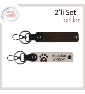 Çocuğunuza Hayvan Sevgisini Aşılayacak Hediyelik, Pati Kalpli Deri Anahtarlık, Koyu Kahve-Pudra