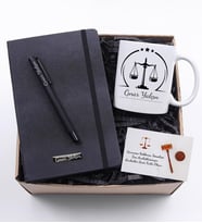 Avukatlara Özel Baskılı Kupa & Kişiye Özel Siyah Defter & Siyah Roller Kalem Hediye Seti