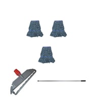 Cod-Ex Geniş Yedek Islak Mop Paspas Takımı - 3 ad 25 Cm. 500 Gr. Islak Mop + Mop Tutucu + Metal Vidalı Sap