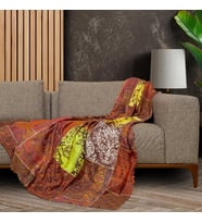 SoftMicro Etnik Desenli Boho 130x180 cm Koltuk Örtüsü Şalı, Kanepe Örtüsü, Tv Battaniyesi Kiremit Rengi