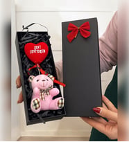 Pembe Peluş Ayıcık & Seni Seviyorum Kırmızı Kalp  Sevgiliye Hediye  Doğum Günü Hediyesi