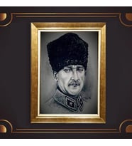 Altın Varaklı Çerçeveli Paspartulu Atatürk Tablo z4966 (Gold)