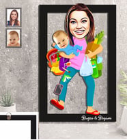 Kişiye Özel Anneler Günü Anne ve Erkek Çocuk Karikatürlü 3D Ahşap Tablo 30x47 Model-1