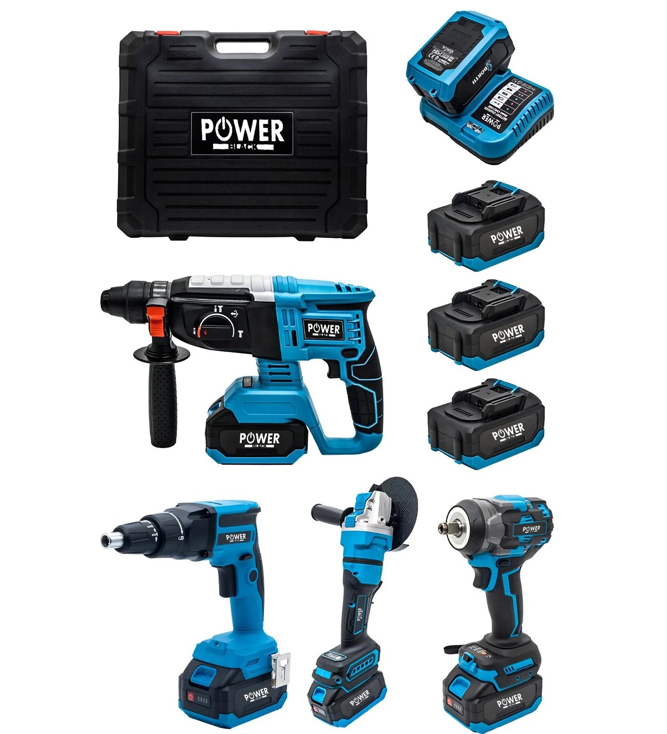 Power Black şarjlı alçıpanlı 4 lü set + vidalama + avuç taşlama +