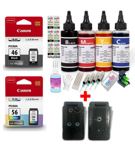 Canon E414/404/484/474 YAZICI KARTUŞU + FUL DOLUM SETİ PG-46/CL56 (Çok Renkli)