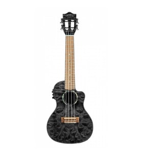 Lanikai QM-BKCEC Quilted Maple Concert Elektro Ukulele (Siyah)  Şık Siyah Burst Sahne Işıltısı