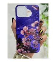 Iphone 12 / 12 Pro Uyumlu Sanatsal Manzaralı Pembe Çiçekler Desenli Şeffaf Telefon Kılıfı