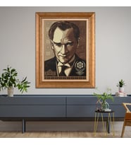 Altın Varaklı Çerçeveli Paspartulu Atatürk Tablo nl02A46 (Gold)
