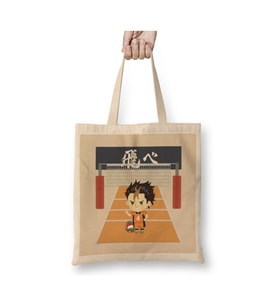 Chibi Yu x Nishinoya Haikyuu Beyaz Bez Çanta Uzun Saplı Alışveriş Çantası Plaj Çantası