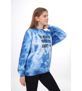 Kız Çocuk Batik Desenli Sweatshirt  Px69.2 ANGELOS GIRLS (İndigo)