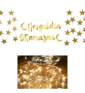 Ramazan Süsleri 3 Aylar Süslemeleri Hoşgeldin Ramazan ve Led Işık ve Yıldız Perde-
