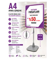 A4 Ayaklı Fiyat Etiketlik Teleskopik Borulu Çerçeve Etiketlik Yönlendirme Levhası Menü Panosu Mor