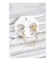 Mey İthalat® Uzay Model Pirinç Gold Renk Zincir Bağlantılı Ear Cuff Küpe Seti