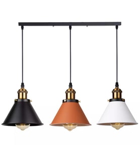 Rsylight Retro Masa Üstü 3 Lü Bakır Siyah Beyaz Rustik Metal Sarkıt Avize 60 Cm