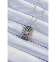 316L Çelik Zincir Eskitme Gümüş Renk Pembe Mineli Kalp Figürlü Tarot Kolye TJ-BKO9232