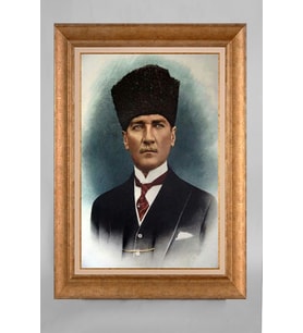 EV İŞYERİ OFİS İÇİN ALTIN ÇERÇEVELİ PASPARTULU ATATÜRK TABLO S705