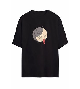Yingyang Kedi Baskılı Tasarım Tshirt (STD)