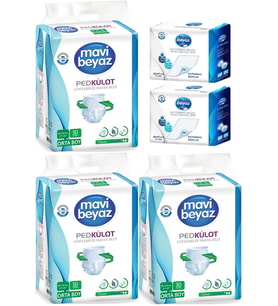 Mavi Beyaz Ped Emici Külot Hasta Bezi M - Medium Orta 90 Adet + Yatak Koruyucu Örtü 60*90CM 60 Adet