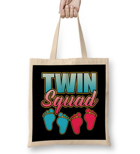 Cute & Funny Twin Squad Twinning Baby Announcement Bez Çanta Uzun Saplı